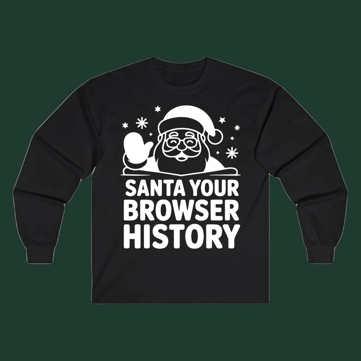 Santa your browser history graphic featuring Santa Claus illustration and text.