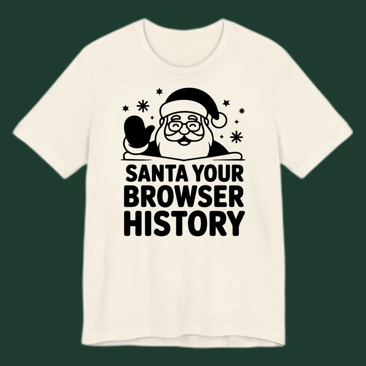 Santa your browser history graphic featuring Santa Claus illustration and text.