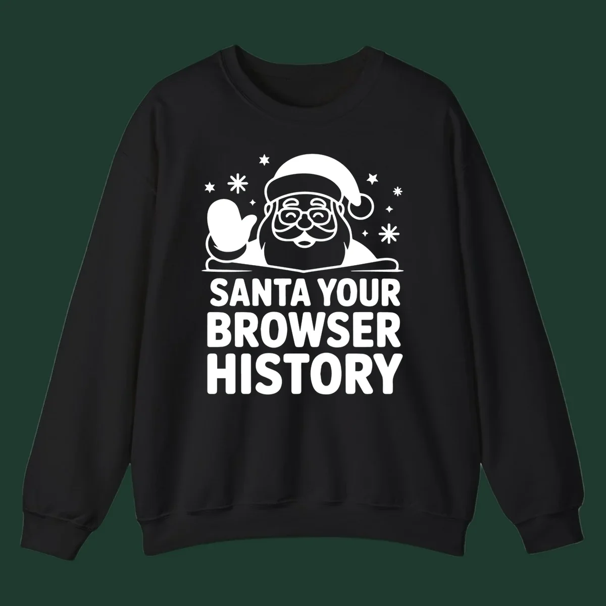 Santa your browser history graphic featuring Santa Claus illustration and text.