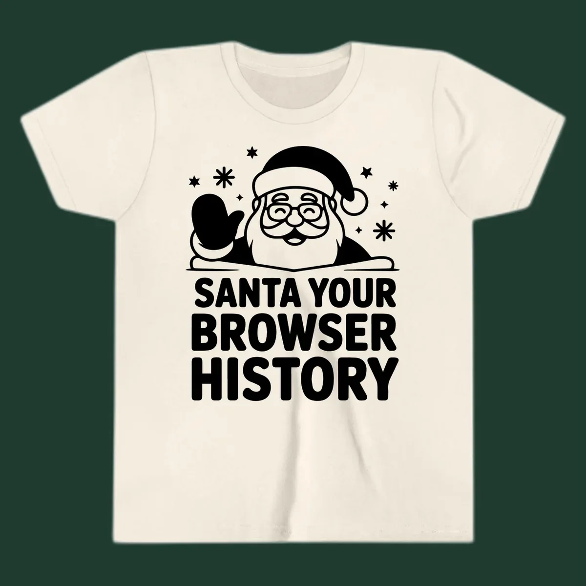 Santa your browser history graphic featuring Santa Claus illustration and text.