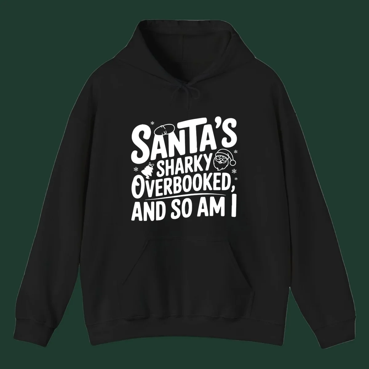 Santa overbooked christmas phrase with illustrations.