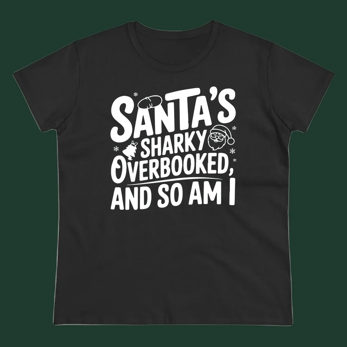 Santa overbooked christmas phrase with illustrations.