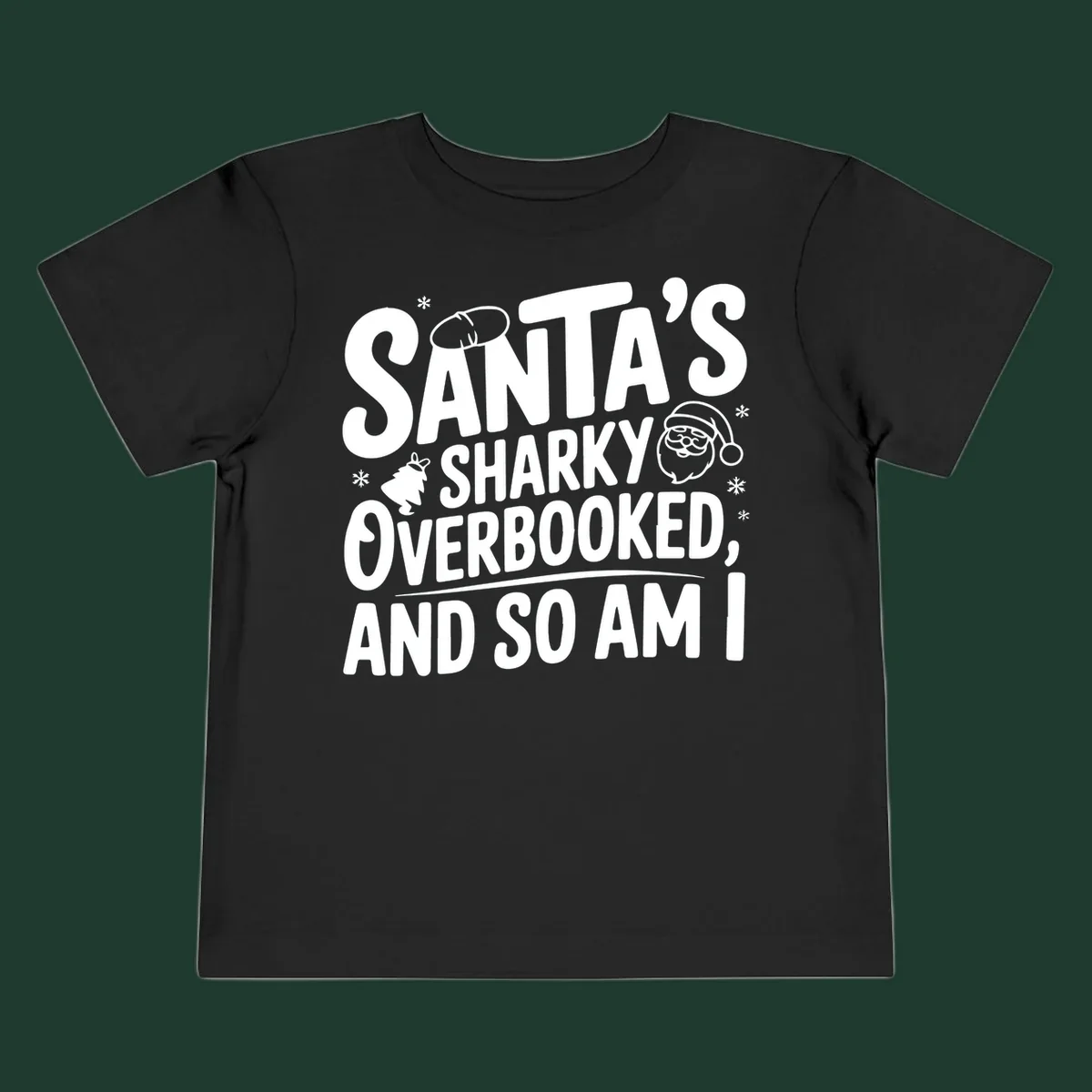 Santa overbooked christmas phrase with illustrations.