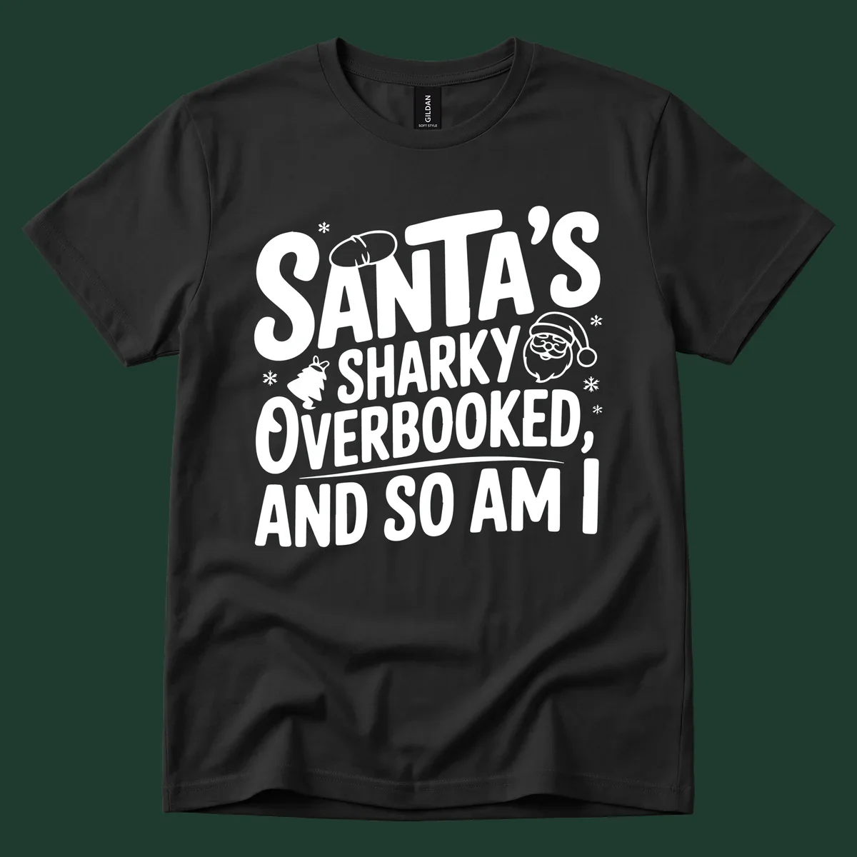 Santa overbooked christmas phrase with illustrations.