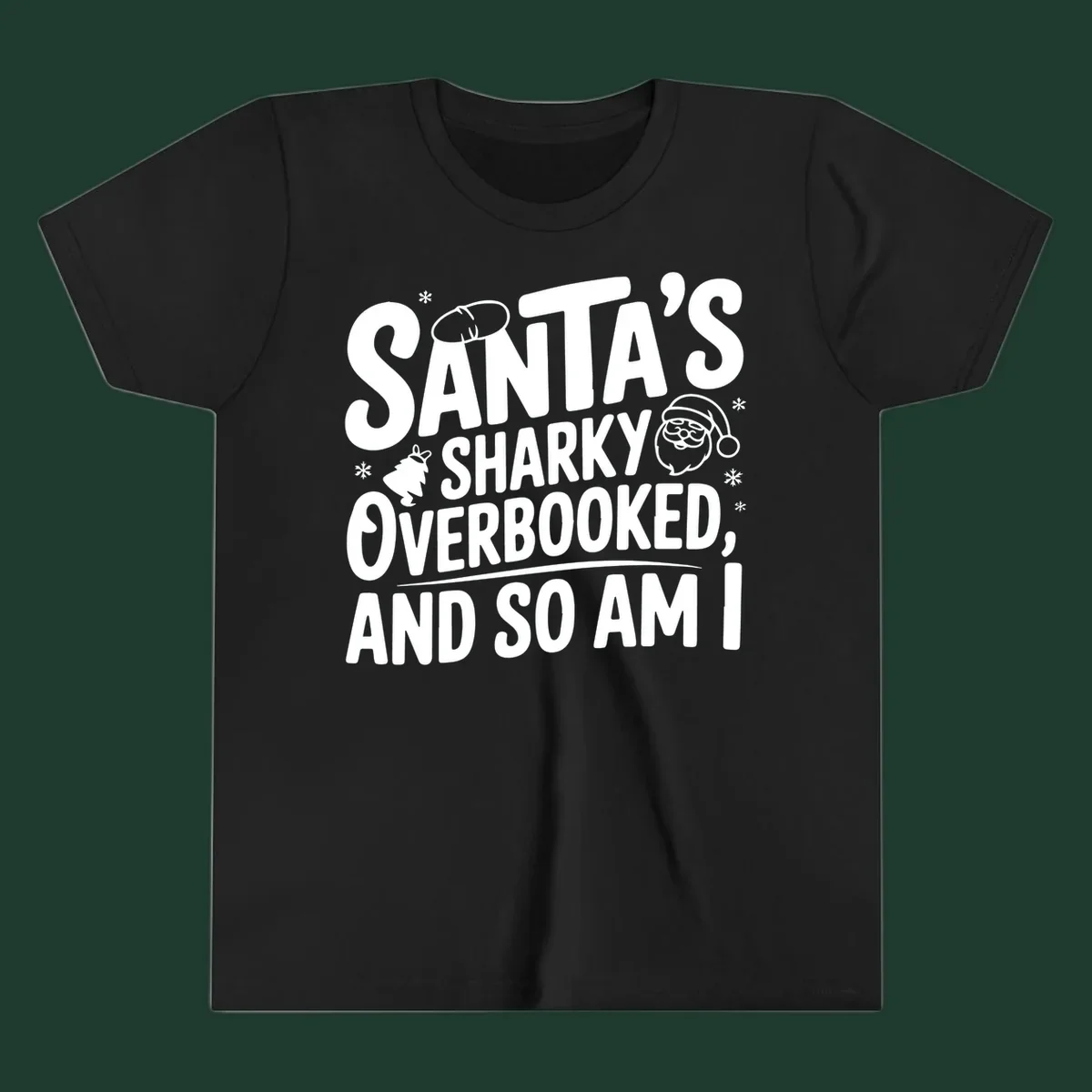 Santa overbooked christmas phrase with illustrations.