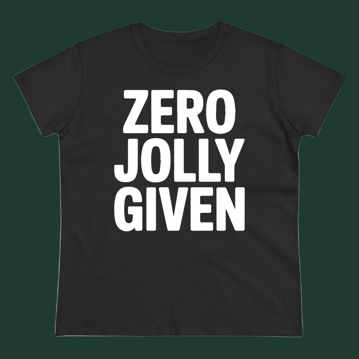 Bold white typography that reads ZERO JOLLY GIVEN on a black background.