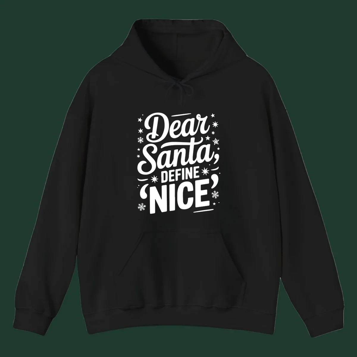 Dear Santa Define Nice Typography design with stars and snowflakes.
