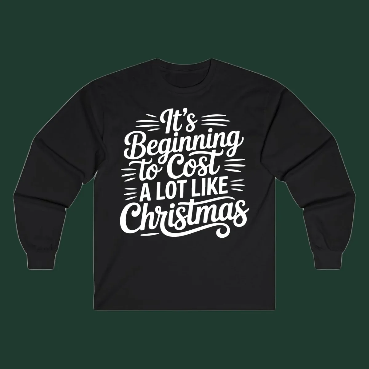 White typography design that reads "It's Beginning To Cost A Lot Like Christmas".