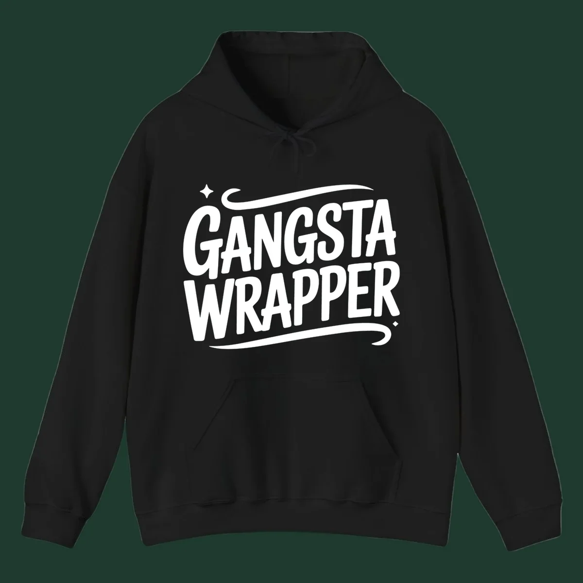 Gangsta Wrapper text in white, bold, custom lettering on a dark background.