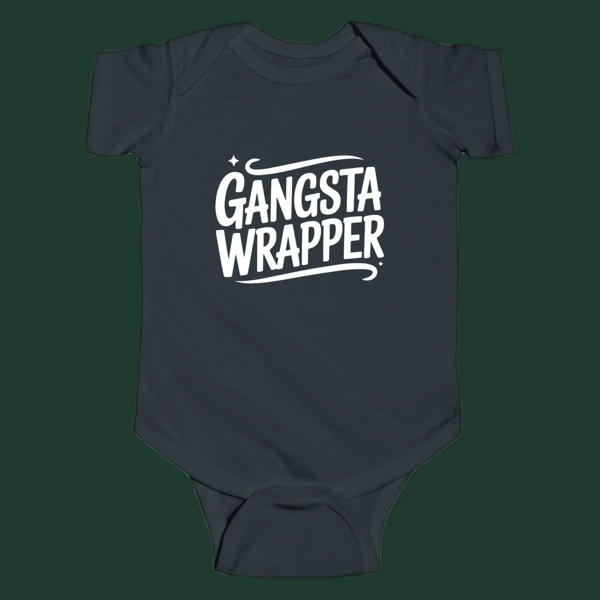 Gangsta Wrapper text in white, bold, custom lettering on a dark background.