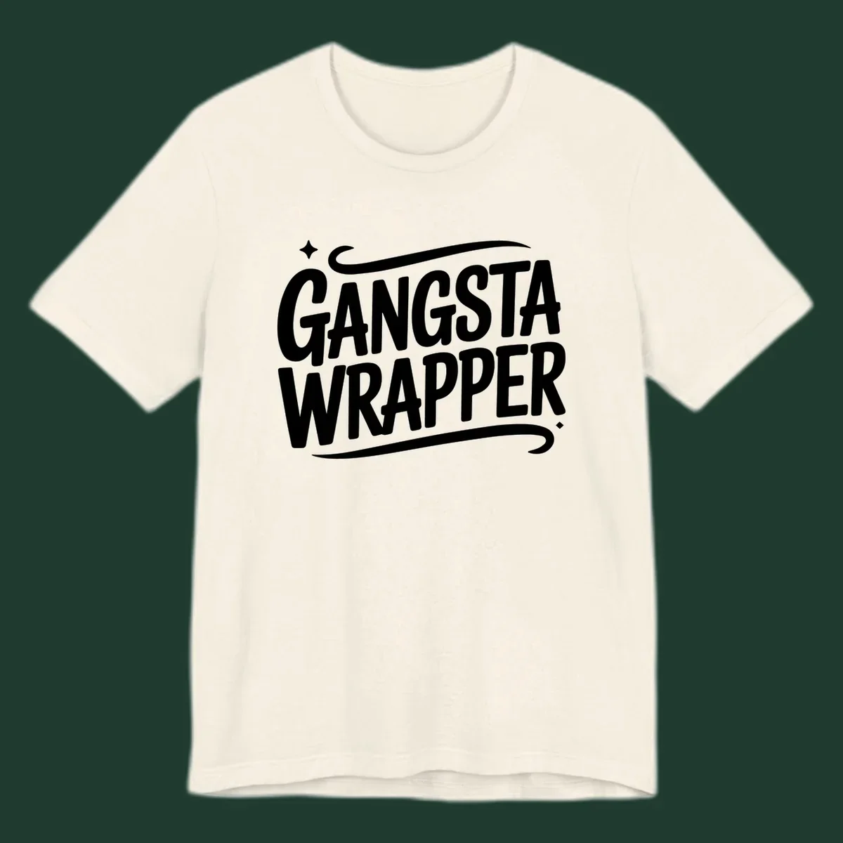 Gangsta Wrapper text in white, bold, custom lettering on a dark background.