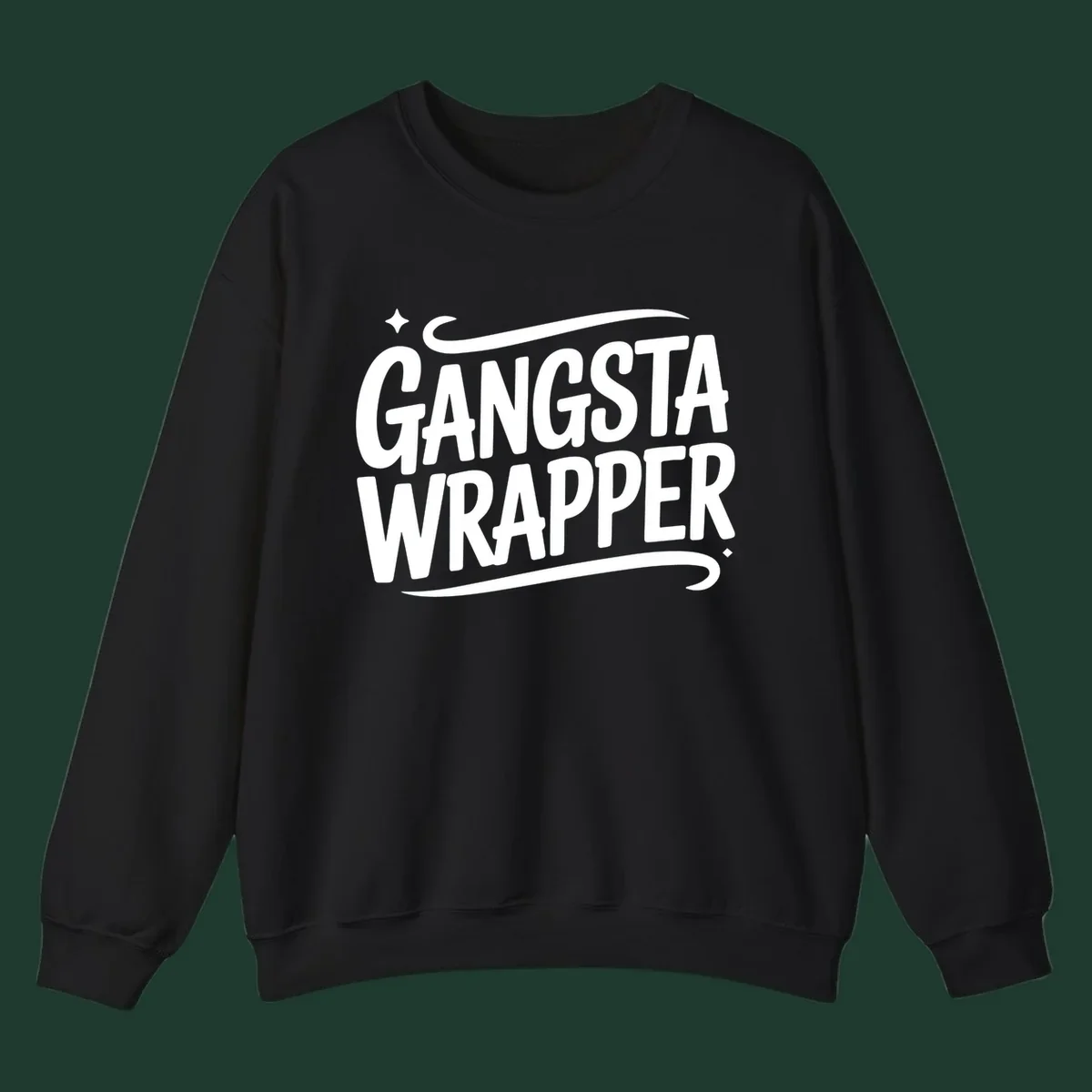Gangsta Wrapper text in white, bold, custom lettering on a dark background.