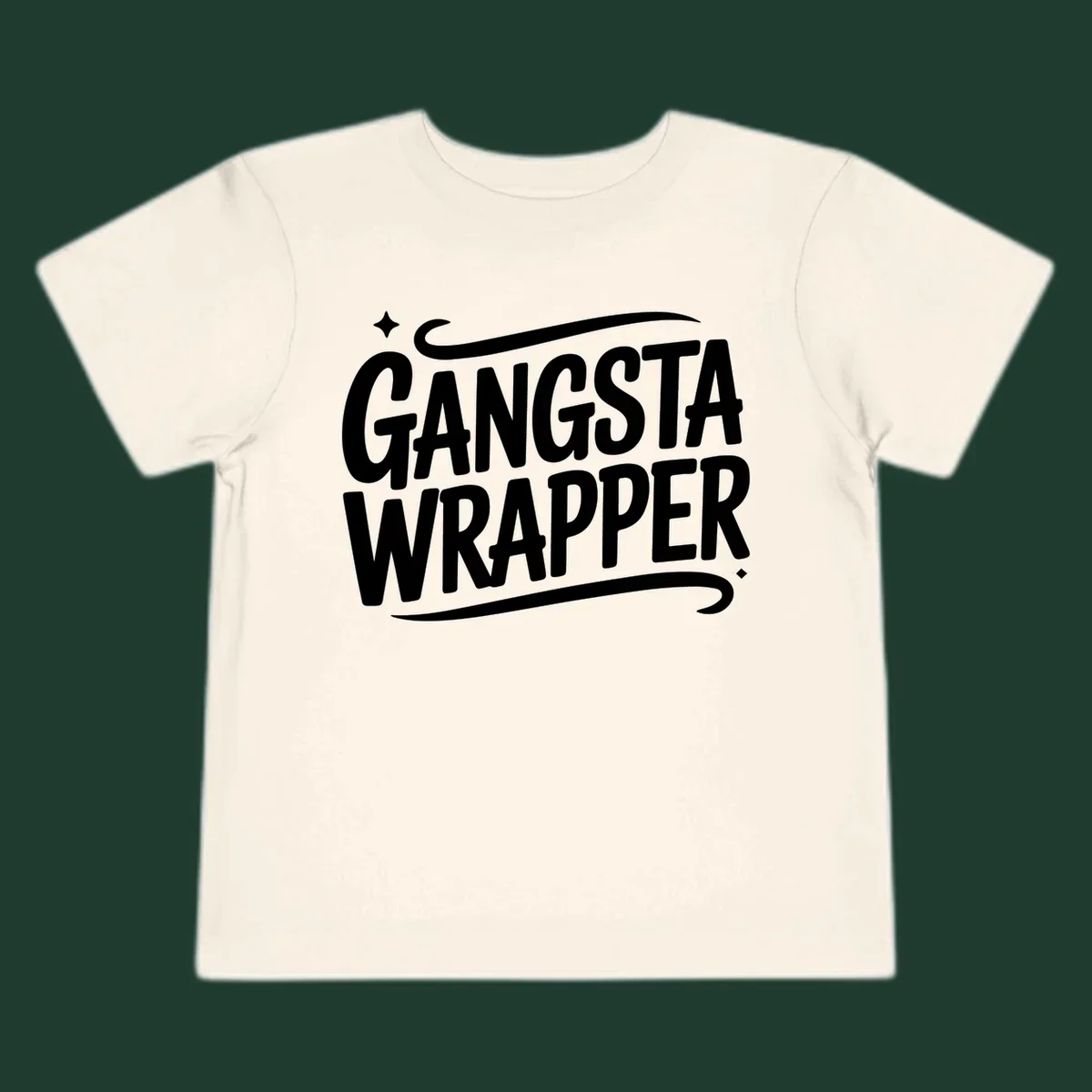 Gangsta Wrapper text in white, bold, custom lettering on a dark background.