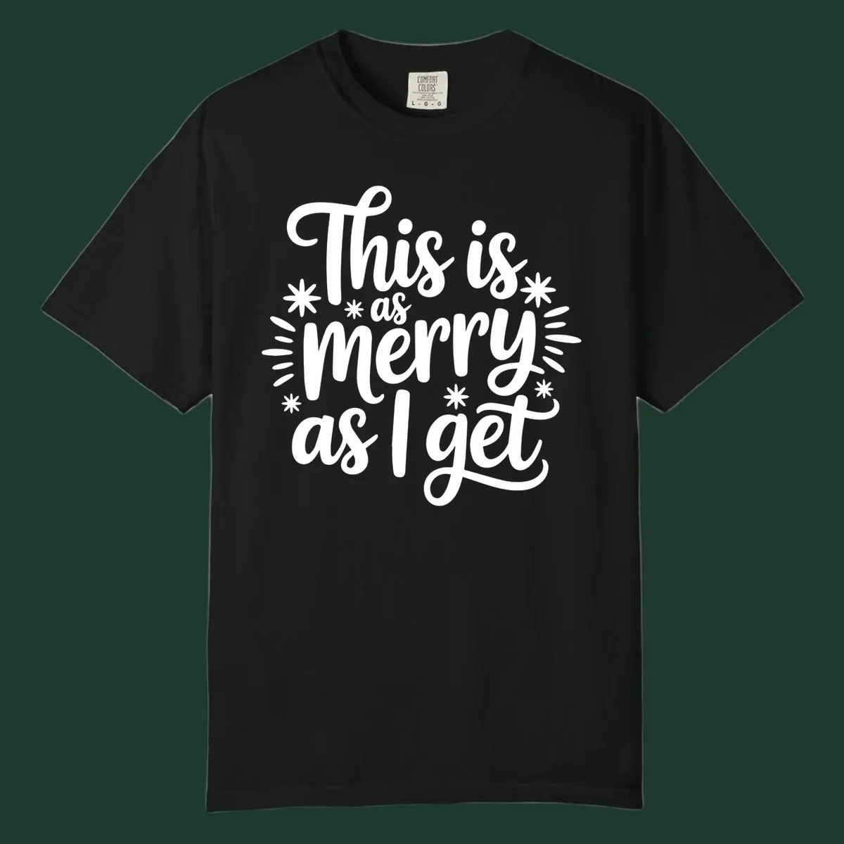 This is as merry as I get text design with starburst elements.
