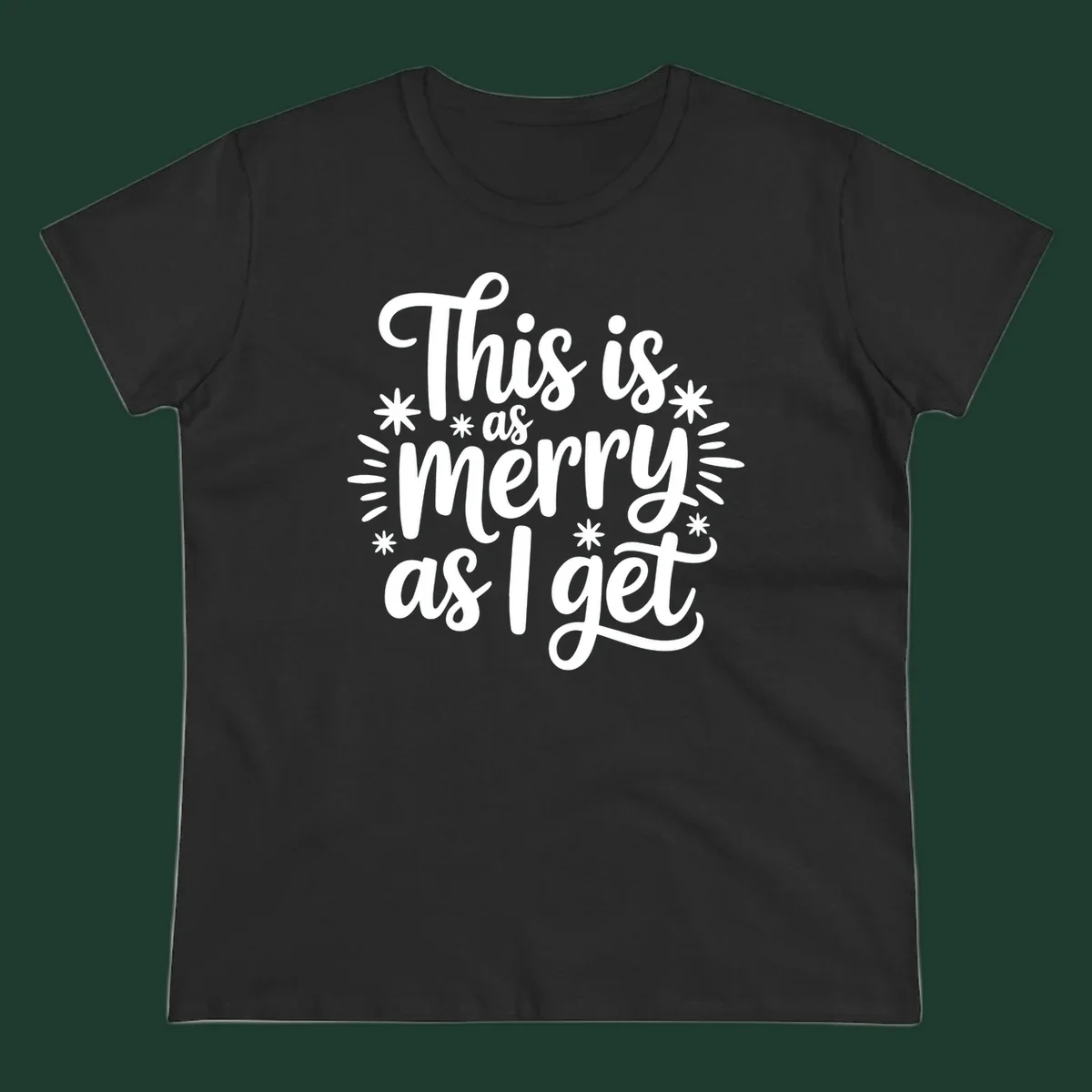 This is as merry as I get text design with starburst elements.