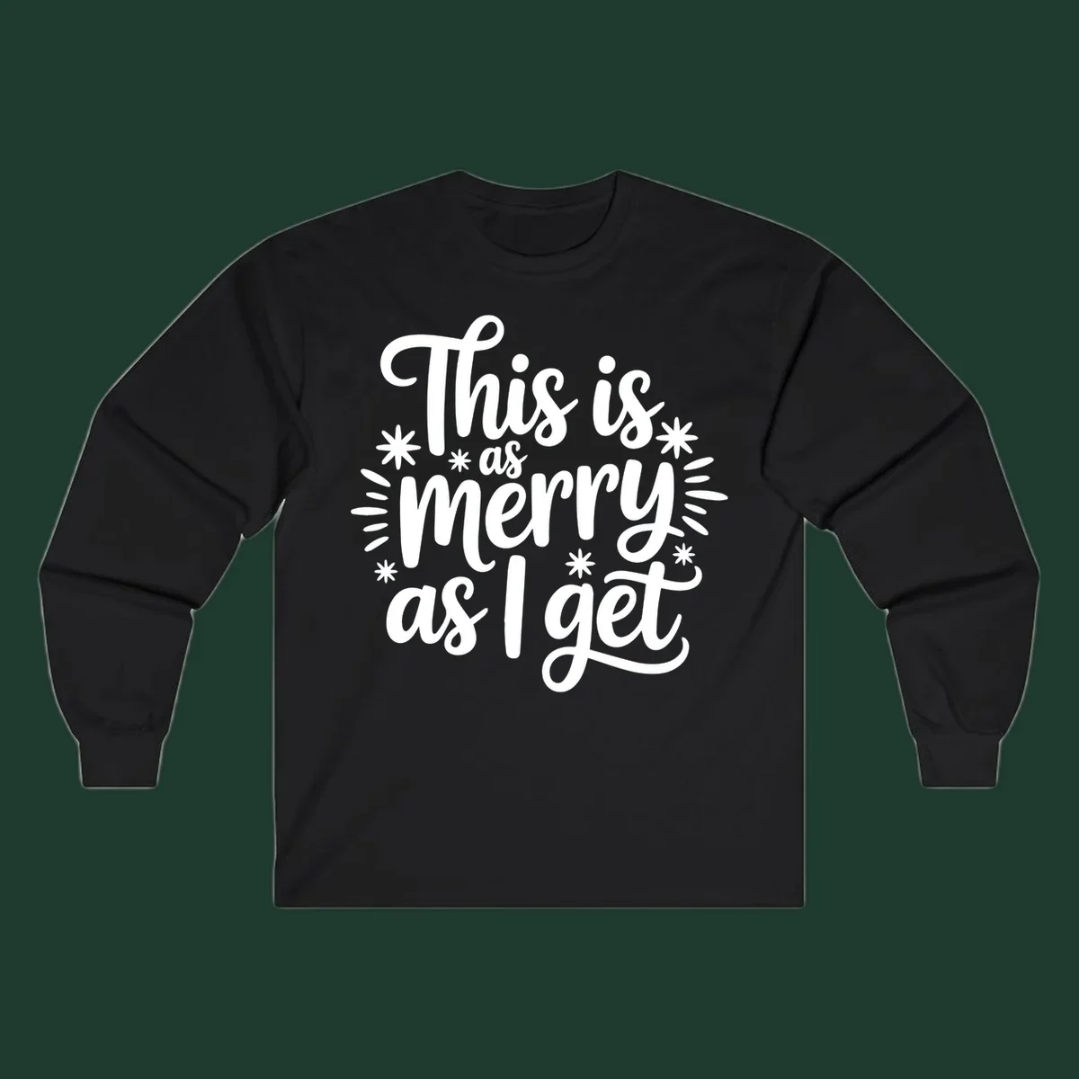 This is as merry as I get text design with starburst elements.