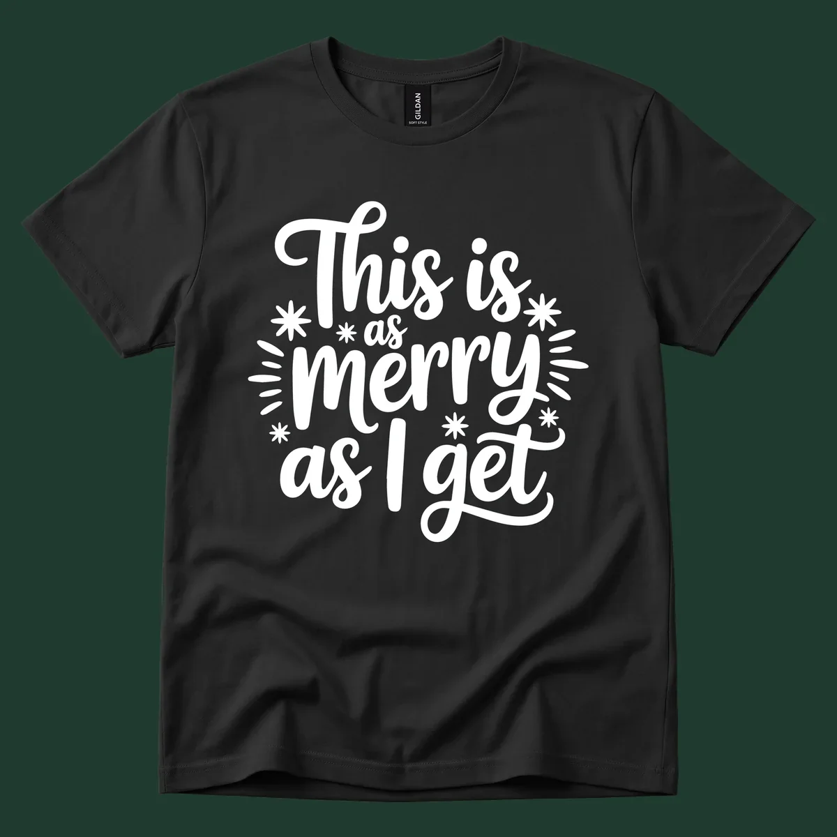 This is as merry as I get text design with starburst elements.