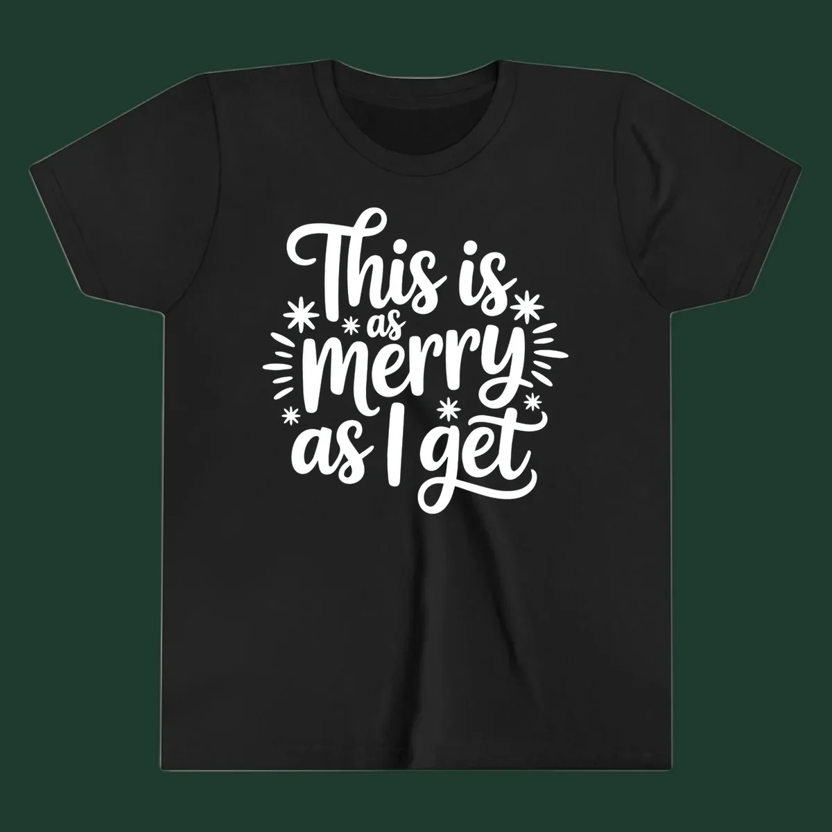 This is as merry as I get text design with starburst elements.