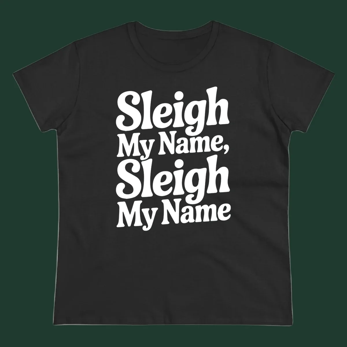 Sleigh My Name Sleigh My Name typography design in white lettering.