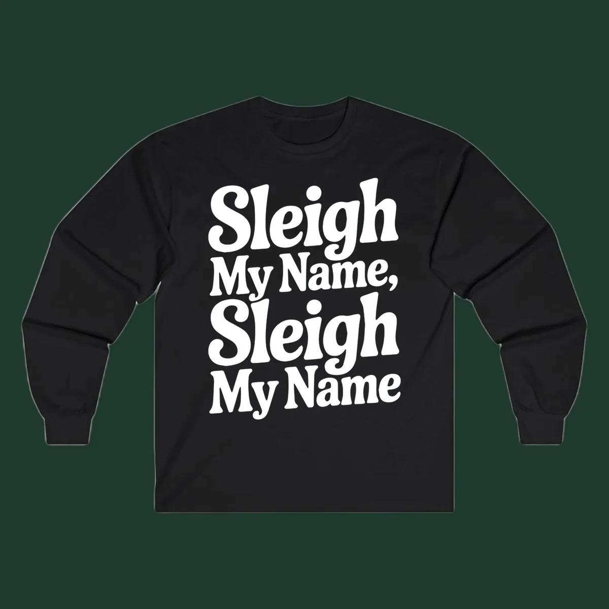 Sleigh My Name Sleigh My Name typography design in white lettering.