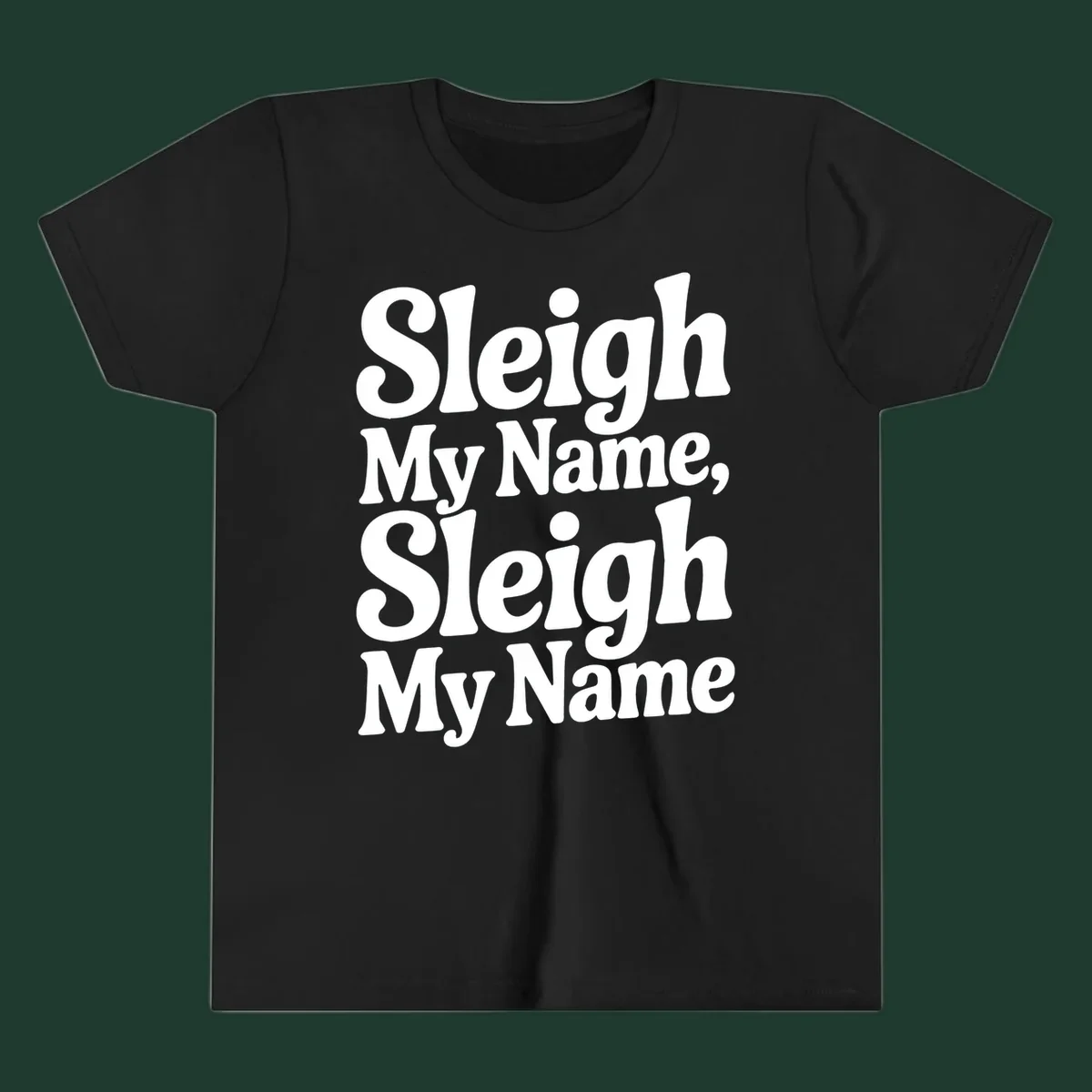 Sleigh My Name Sleigh My Name typography design in white lettering.