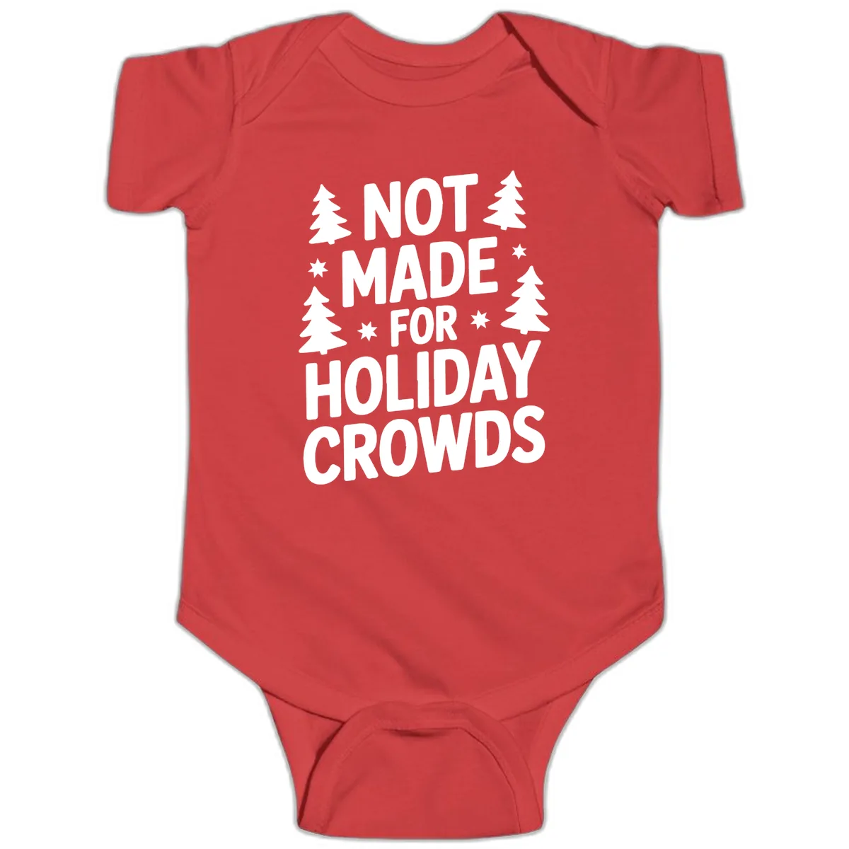 Not Made For Holiday Crowds Typography Baby Onesie in Red