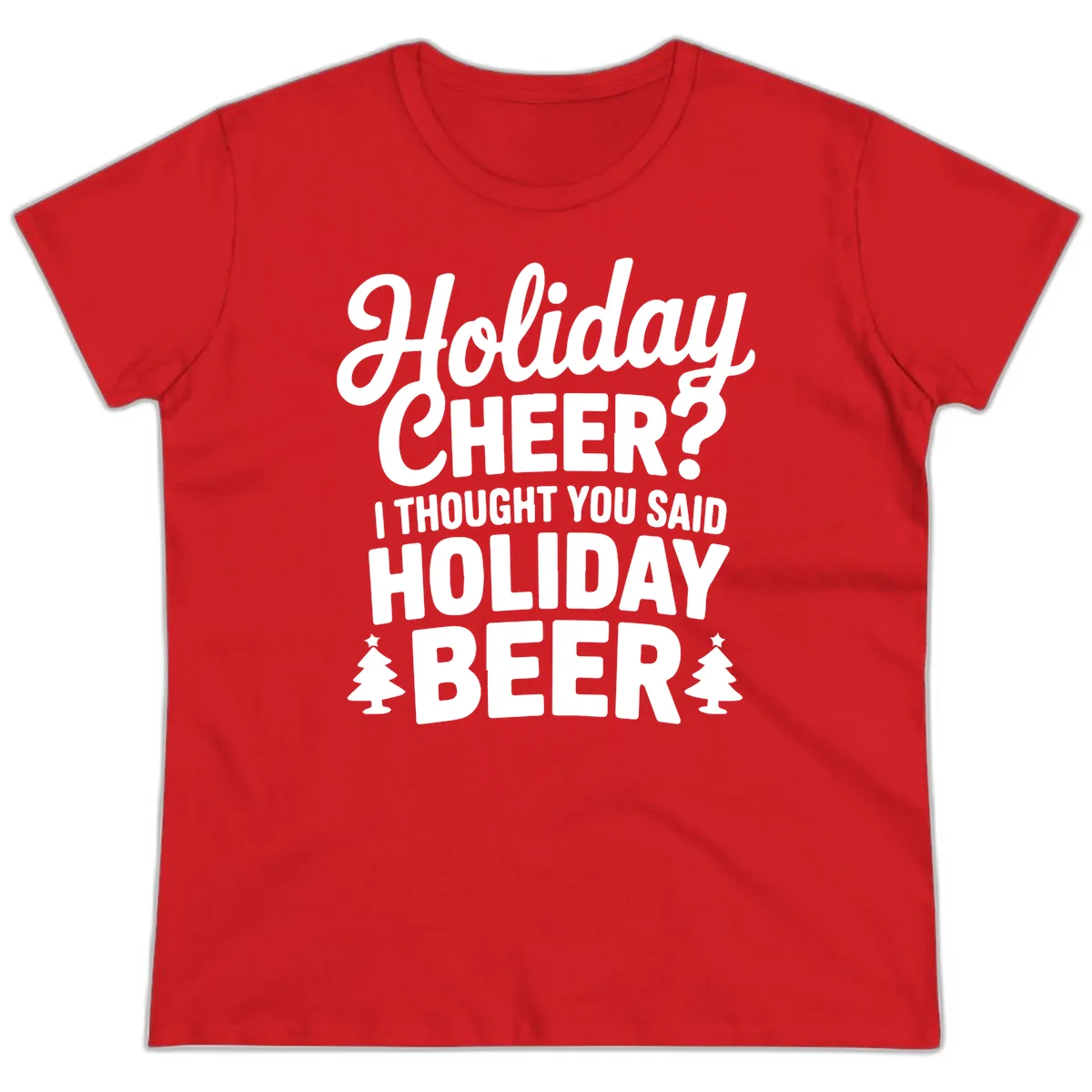 Holiday Beer Pun Graphic Ladies Tee in Red