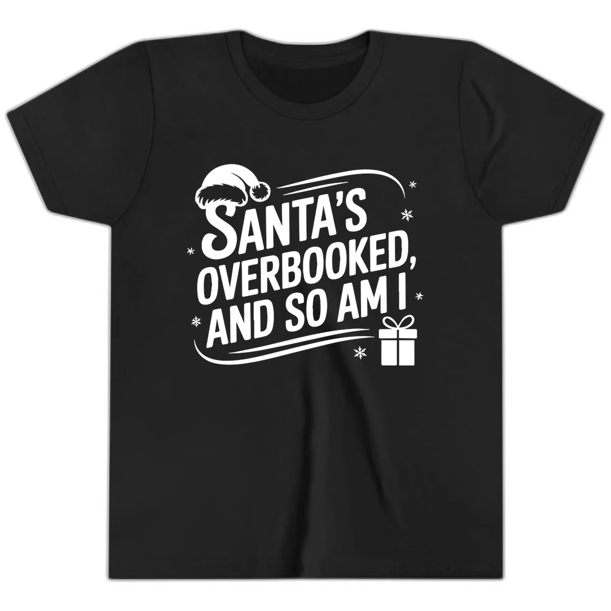 Santa's Overbooked And So Am I Youth T-Shirt in Black