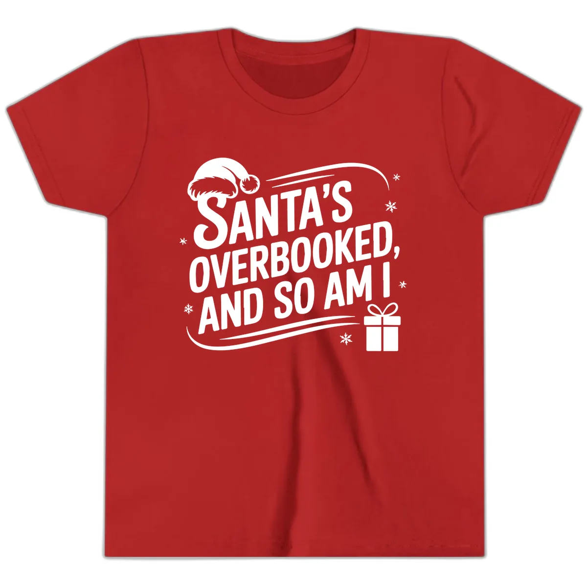 Santa's Overbooked And So Am I Youth T-Shirt in Red