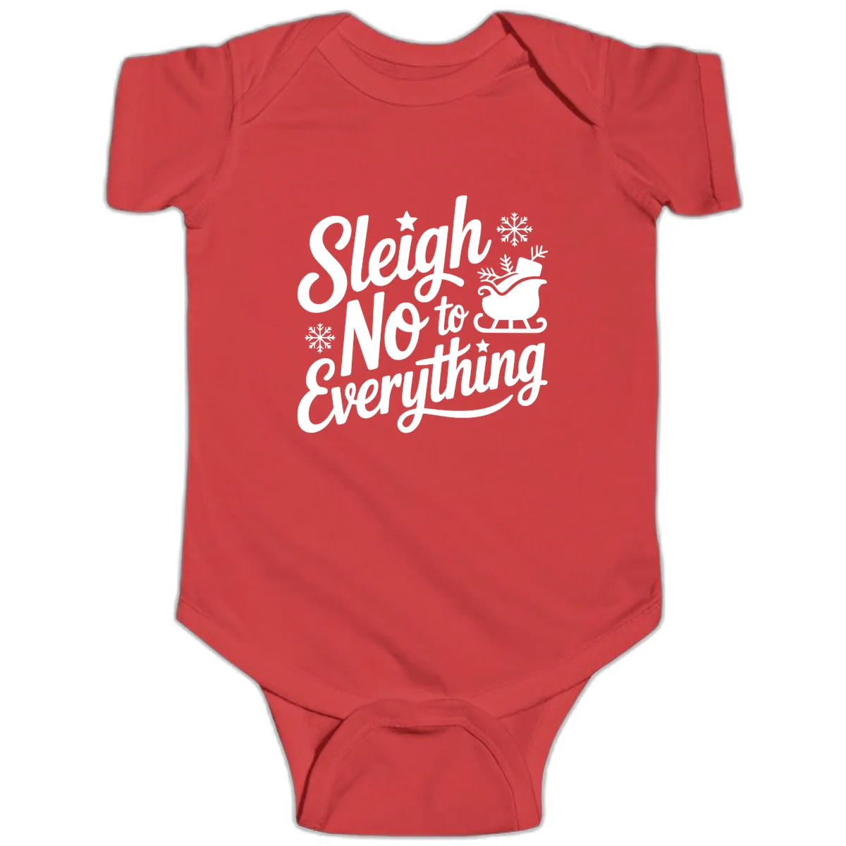 Sleigh No To Everything Design Baby Onesie in Red