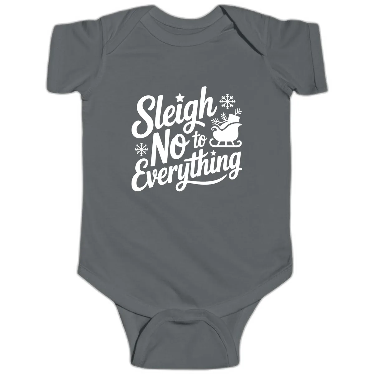 Sleigh No To Everything Design Baby Onesie in Charcoal