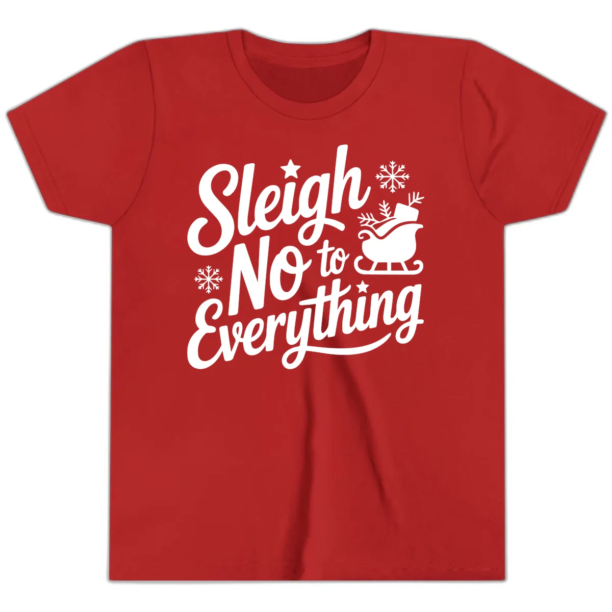 Sleigh No To Everything Design Youth T-Shirt in Red