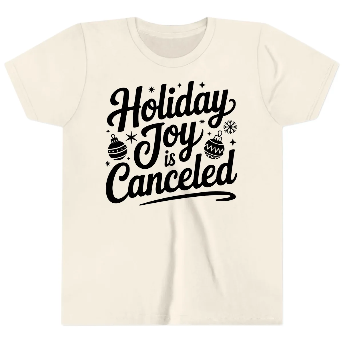 Holiday Joy Is Canceled Typography Youth T-Shirt in Natural