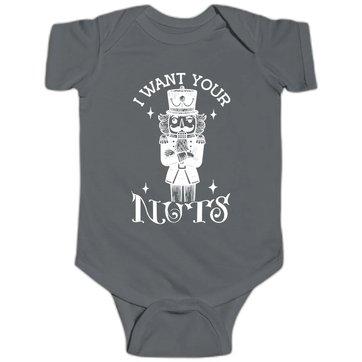 Nutcracker I Want Your Nuts Baby Onesie in Charcoal