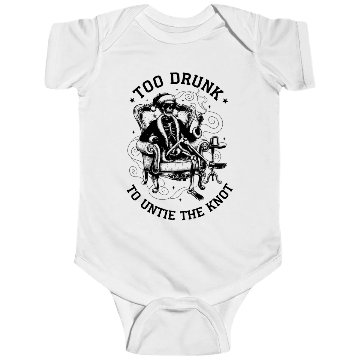 Too Drunk To Untie The Knot Baby Onesie in White