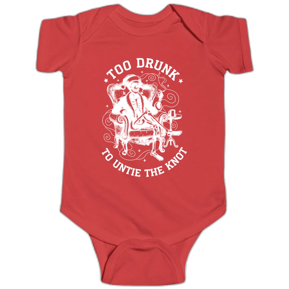 Too Drunk To Untie The Knot Baby Onesie in Red