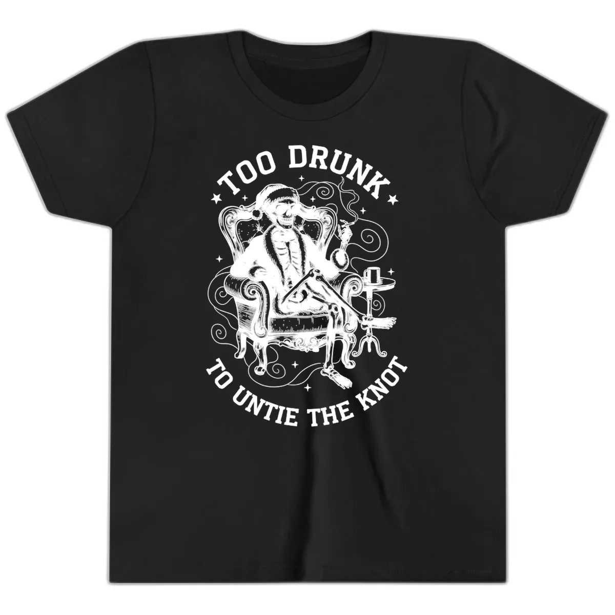 Too Drunk To Untie The Knot Youth T-Shirt in Black