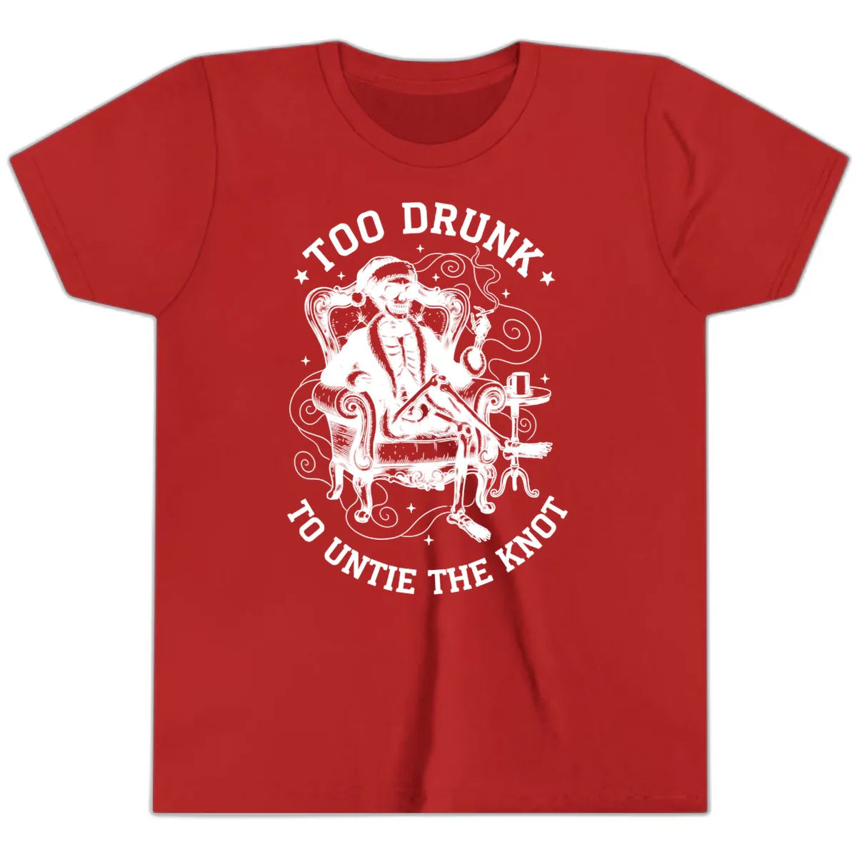 Too Drunk To Untie The Knot Youth T-Shirt in Red