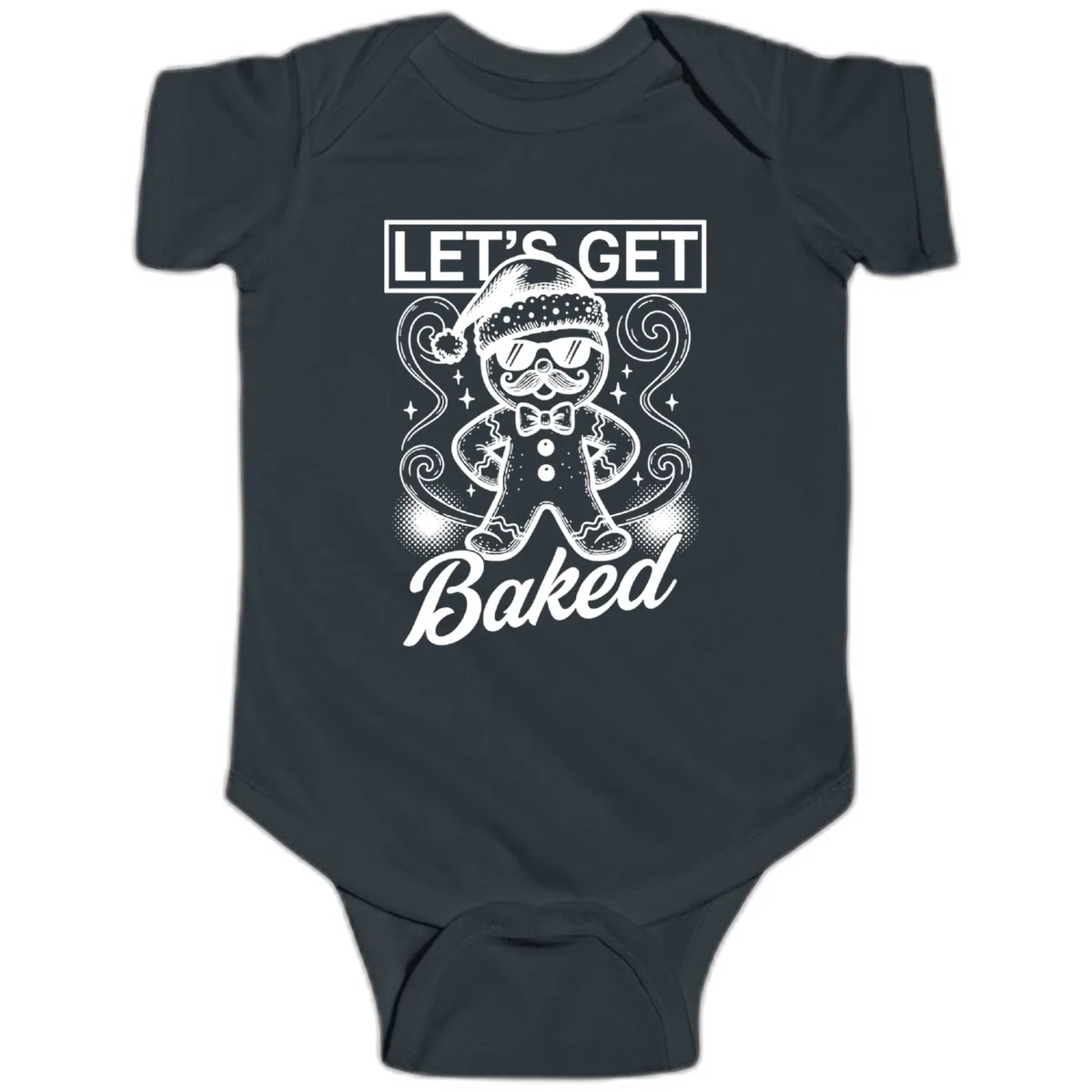 Gingerbread Man "Let's Get Baked" Baby Onesie in Black