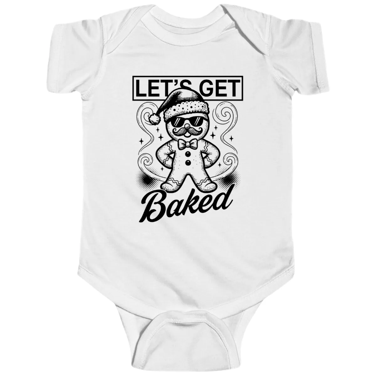 Gingerbread Man "Let's Get Baked" Baby Onesie in White