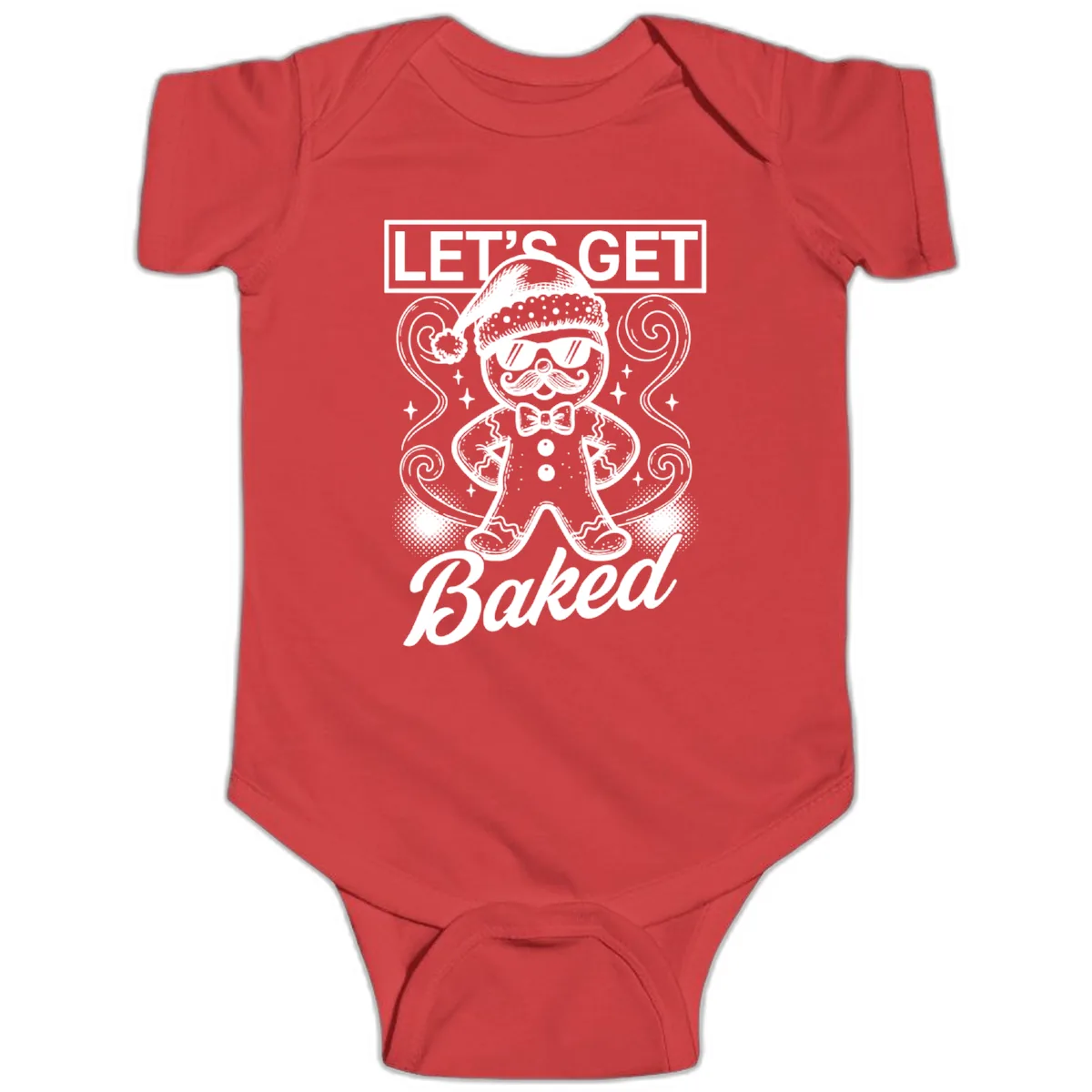 Gingerbread Man "Let's Get Baked" Baby Onesie in Red