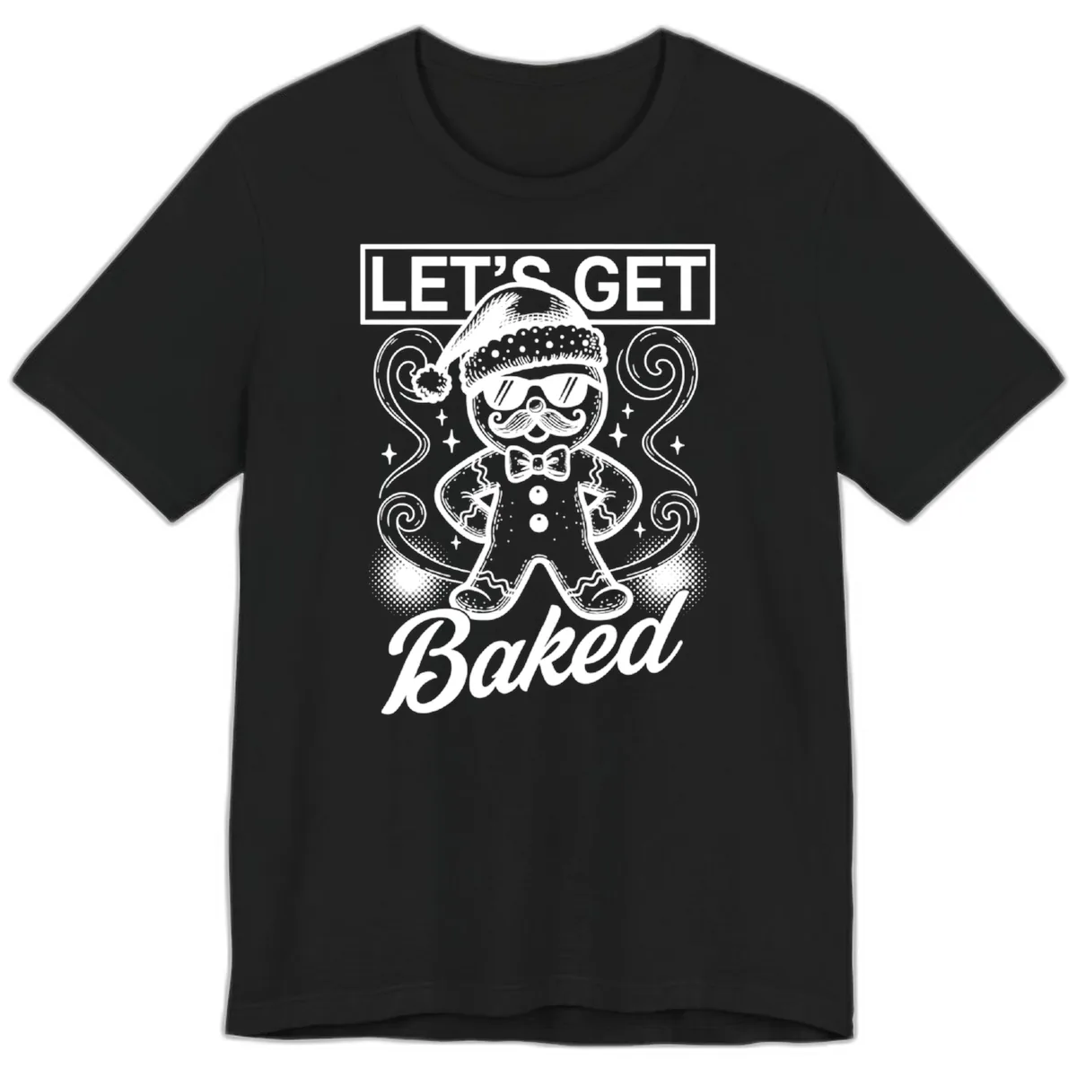 Gingerbread Man "Let's Get Baked" Premium T-Shirt in Black