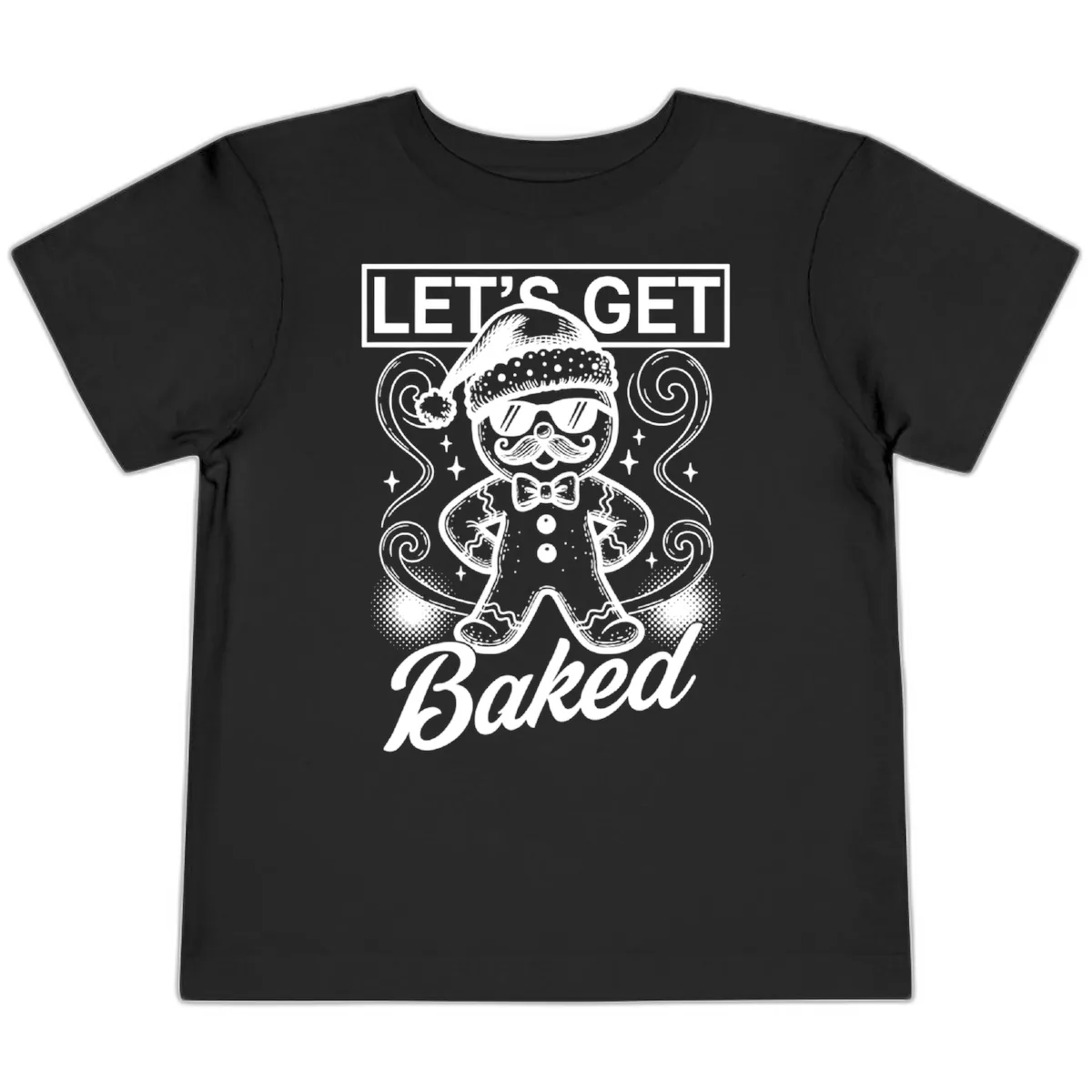 Gingerbread Man "Let's Get Baked" Toddler T-Shirt in Black