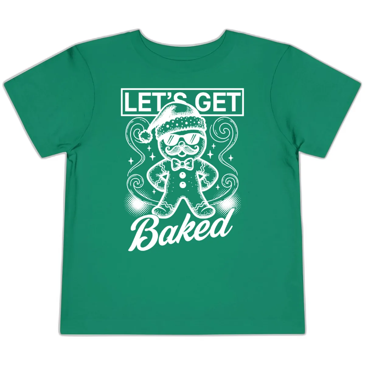 Gingerbread Man "Let's Get Baked" Toddler T-Shirt in Kelly
