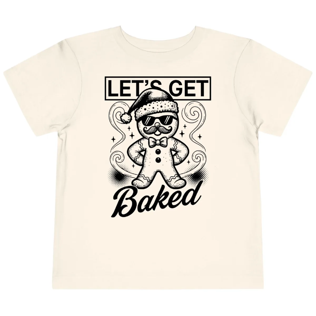 Gingerbread Man "Let's Get Baked" Toddler T-Shirt in Natural