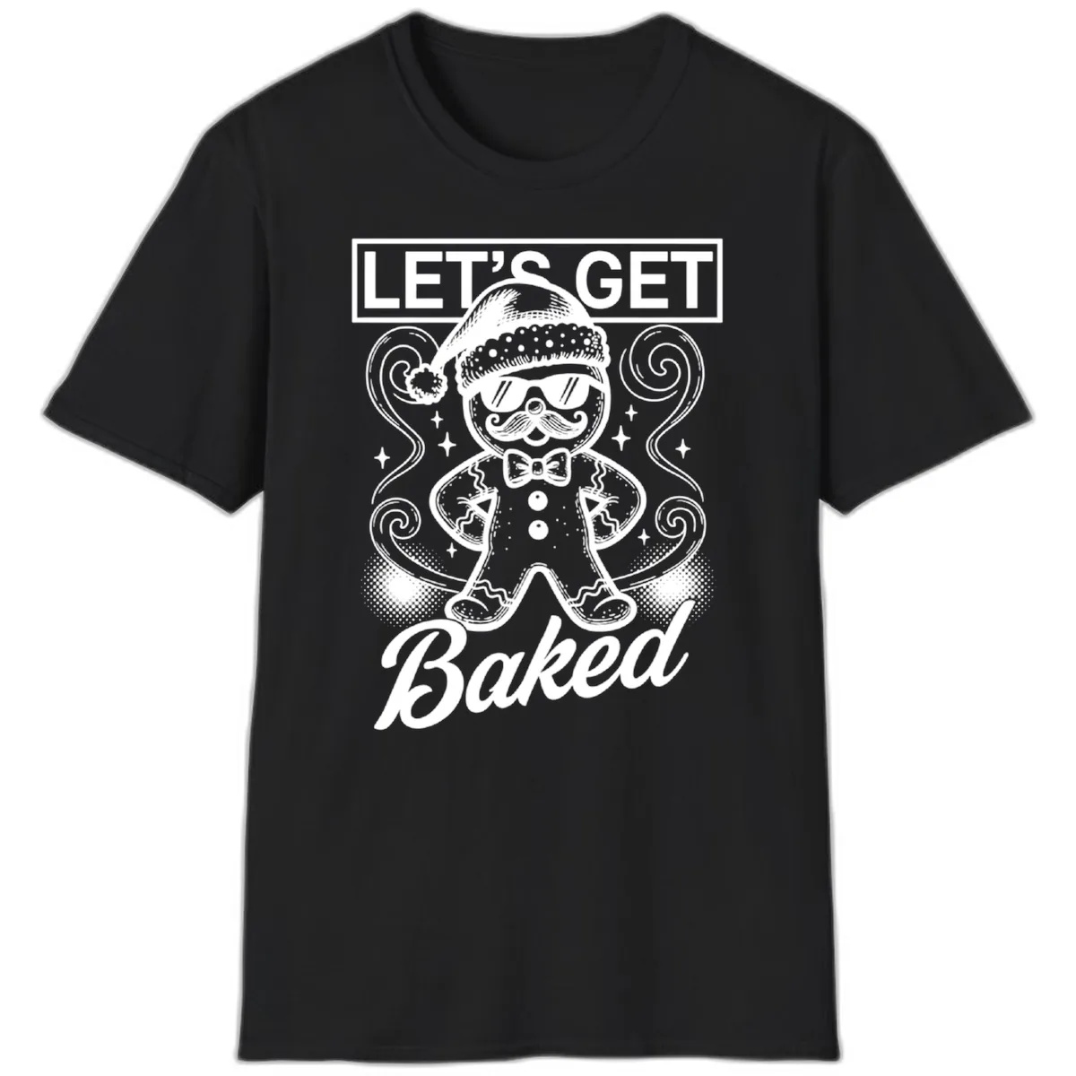 Gingerbread Man "Let's Get Baked" T-Shirt in Black