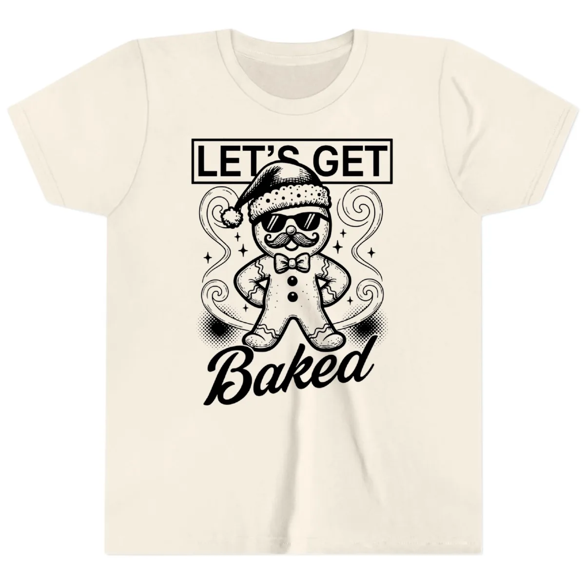 Gingerbread Man "Let's Get Baked" Youth T-Shirt in Natural