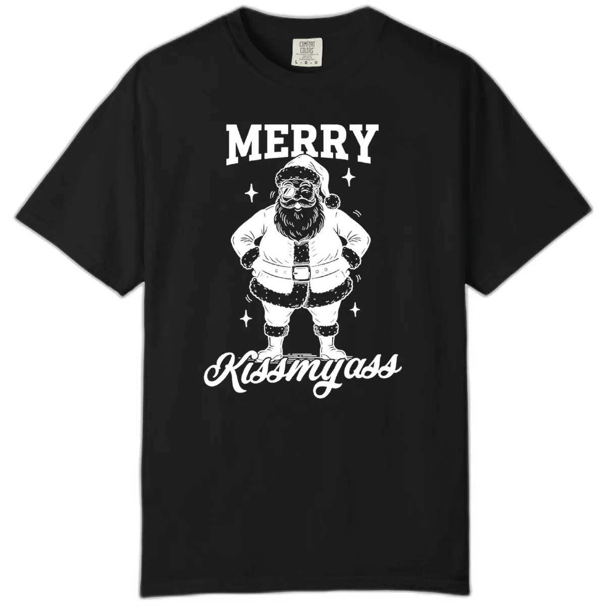 Merry Kiss My Ass Santa Illustration Comfort Color in Black