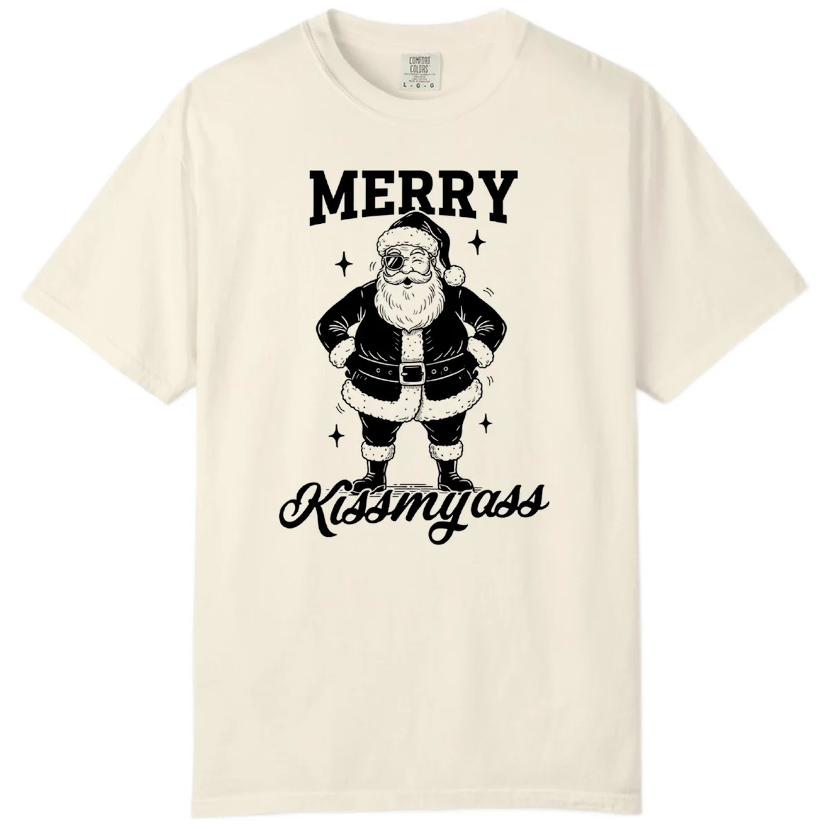Merry Kiss My Ass Santa Illustration Comfort Color in Ivory