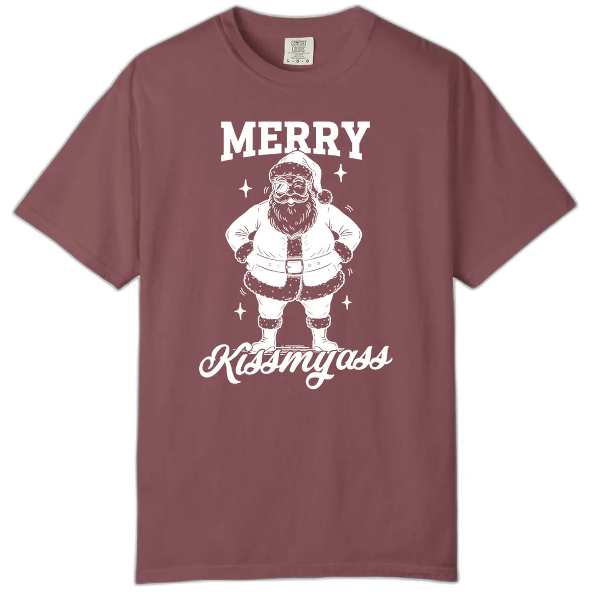 Merry Kiss My Ass Santa Illustration Comfort Color in Brick